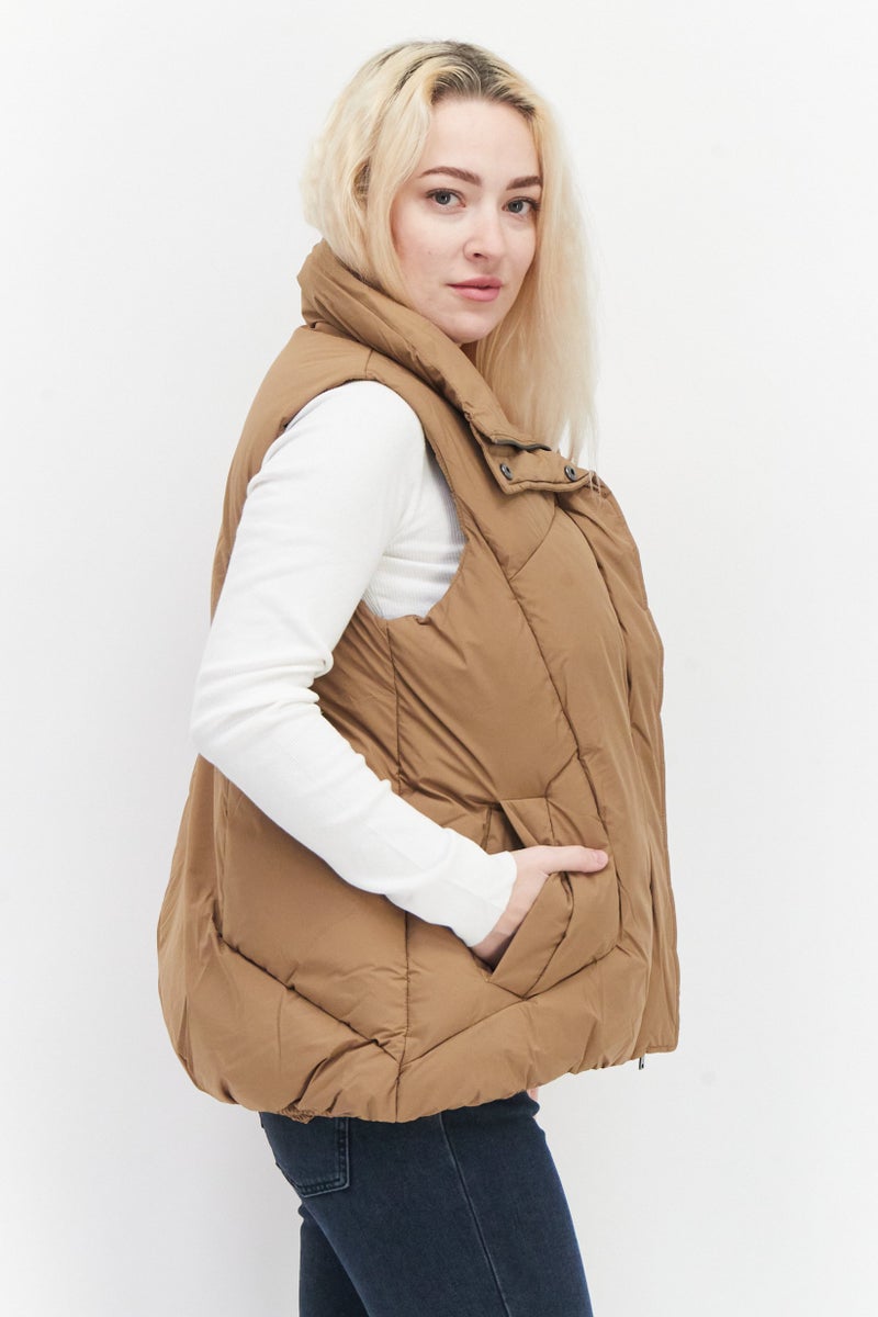 BCBGeneration Women Plain Puffer Vest, Camel - Image 4