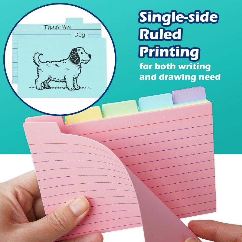 Olivo 100 Pack Tabbed Index Cards 4x6 Lined Index Card Dividers with Tabs 4" x 6", Colored, 220 GSM Thick Paper - Image 4