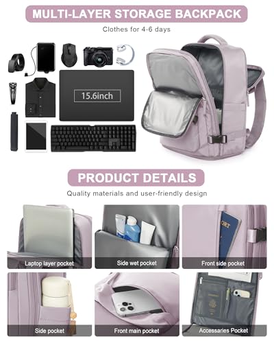 VGCUB Carry on Travel Backpack for Women Men Large Laptop Gym Work Frontier Airlines Personal Item Bag Business Airport Lightweight Backpack Flight Approved Mochilas de Viaje,Pink - Image 4