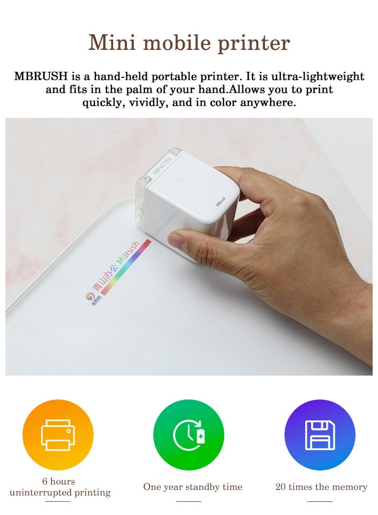 أم براش طابعة ملونة محمولة صغيرة ذكية تعمل بالواي فاي طابعة نافثة للحبر صغيرة ومحمولة، طباعة بالألوان الكاملة، تعمل على مواد متعددة، إعداد بنقرة واحدة، 6 ساعات طباعة مستمرة، انتظار لمدة سنة، تصل إلى 415 صفحة - Image 3