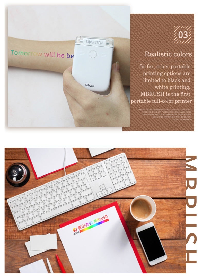 أم براش طابعة ملونة محمولة صغيرة ذكية تعمل بالواي فاي طابعة نافثة للحبر صغيرة ومحمولة، طباعة بالألوان الكاملة، تعمل على مواد متعددة، إعداد بنقرة واحدة، 6 ساعات طباعة مستمرة، انتظار لمدة سنة، تصل إلى 415 صفحة - Image 5