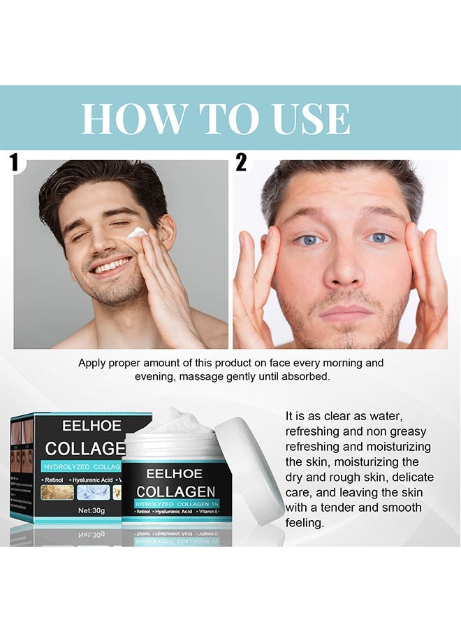 EELHOE - Collagen Hydrolyzed Collagen 5%,Cream For Men 30g,Contains Retinol, Hyaluronic Acid, And Vitamin E，Has Anti Wrinkle Cream, Facial Moisturizing, Anti-Aging And Wrinkle Antioxidant Effects - Image 1