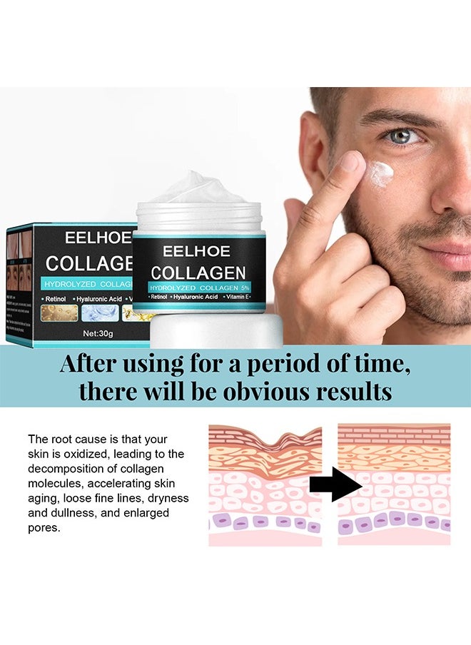 EELHOE - Collagen Hydrolyzed Collagen 5%,Cream For Men 30g,Contains Retinol, Hyaluronic Acid, And Vitamin E，Has Anti Wrinkle Cream, Facial Moisturizing, Anti-Aging And Wrinkle Antioxidant Effects - Image 1