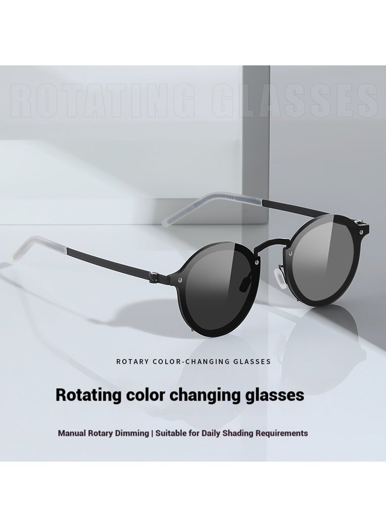 نظارات شمسية دائرية أنيقة 2025 سريعة التعتيم للقيادة مع فلتر Nd دوار قابل للتعديل UV400 نظارات شمسية مستقطبة للرجال والنساء باللون الرمادي - Image 1