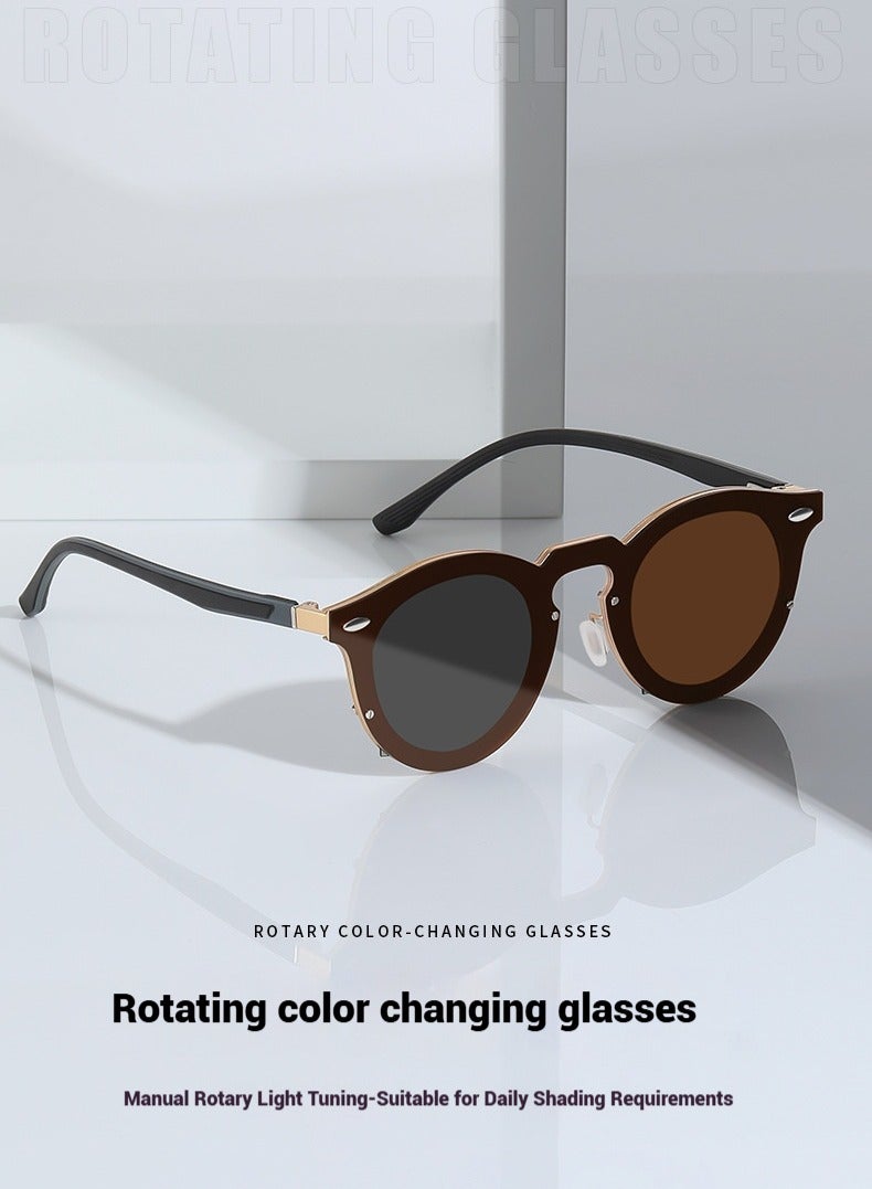 نظارات شمسية دائرية أنيقة 2025 سريعة التعتيم للقيادة مع فلتر Nd دوار قابل للتعديل UV400 نظارات شمسية مستقطبة للرجال والنساء باللون الرمادي - Image 2