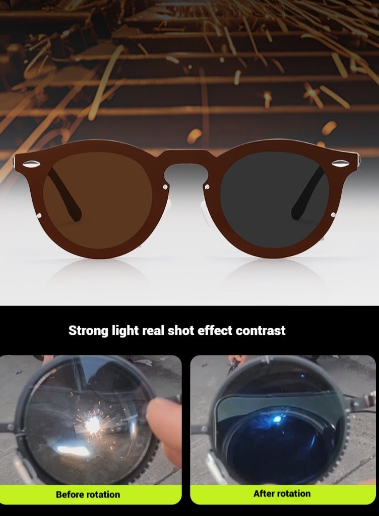 نظارات شمسية دائرية أنيقة 2025 سريعة التعتيم للقيادة مع فلتر Nd دوار قابل للتعديل UV400 نظارات شمسية مستقطبة للرجال والنساء باللون الرمادي - Image 5