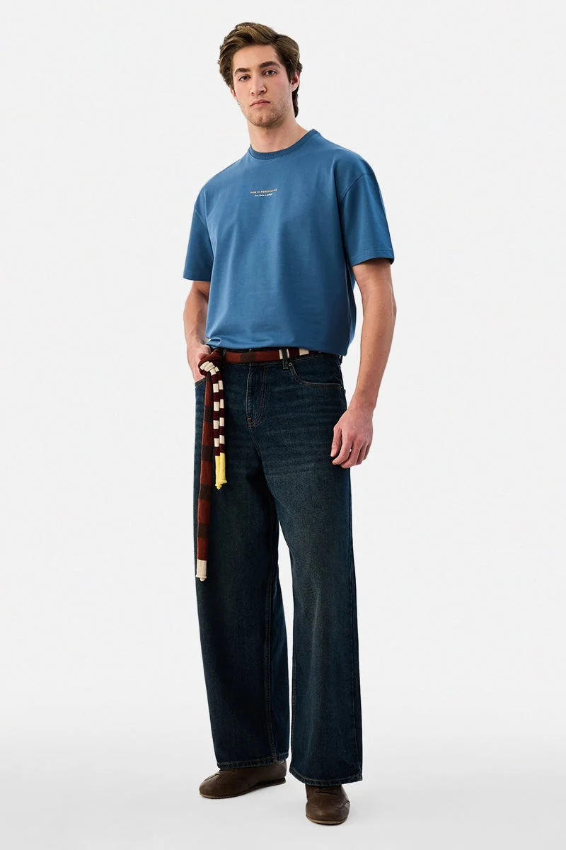 SNITCH Blue Printed Half Sleeve Oversized T-Shirt