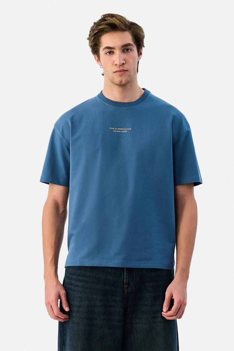 SNITCH Blue Printed Half Sleeve Oversized T-Shirt