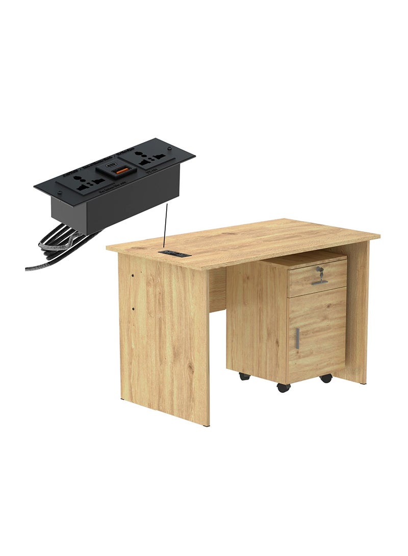 Mahmayi Mahmayi MP1 100x60 Writing Table with Drawers - Oak with Black BS01 Desktop Socket with USB AC Port for Office, Home, and Meeting Room 17 cm - Image 1