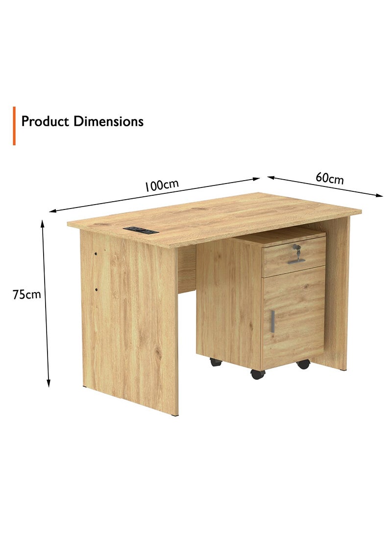 Mahmayi Mahmayi MP1 100x60 Writing Table with Drawers - Oak with Black BS01 Desktop Socket with USB AC Port for Office, Home, and Meeting Room 17 cm - Image 3
