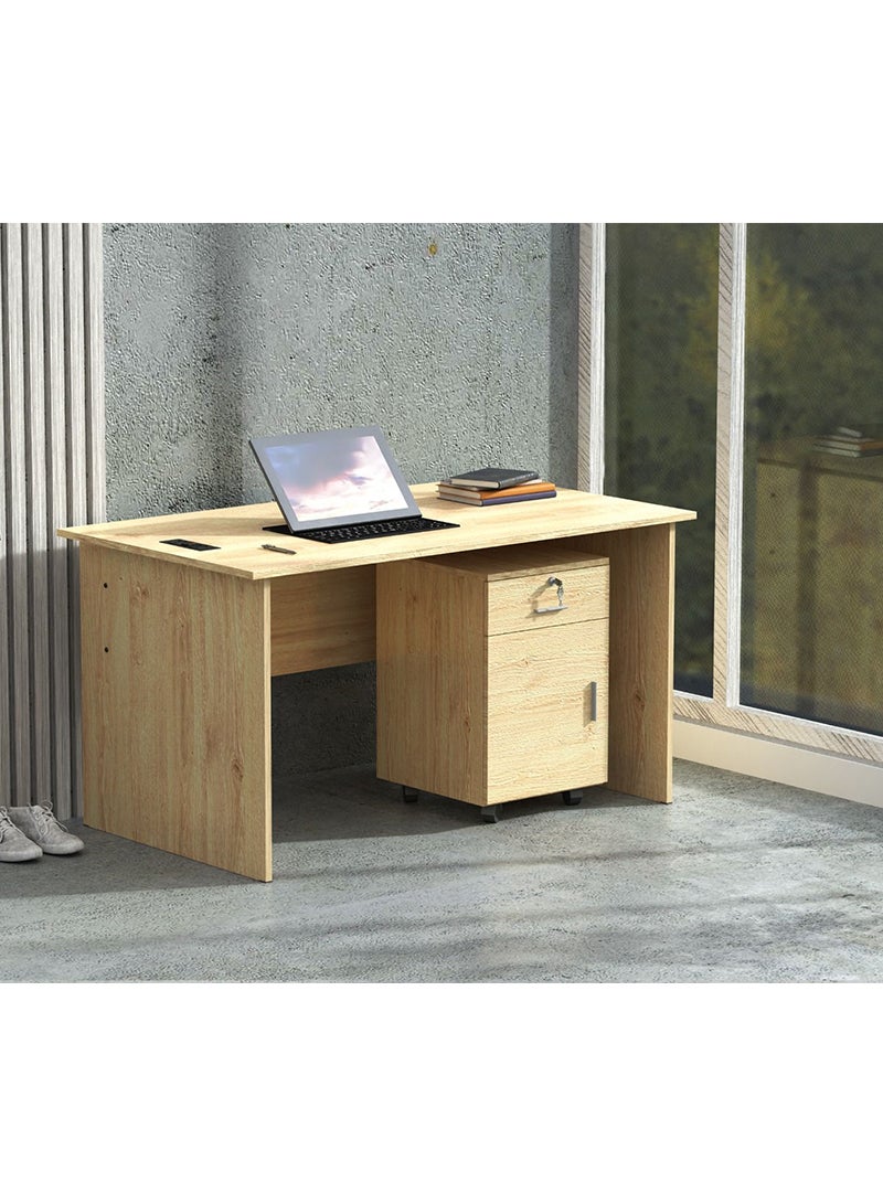 Mahmayi Mahmayi MP1 100x60 Writing Table with Drawers - Oak with Black BS01 Desktop Socket with USB AC Port for Office, Home, and Meeting Room 17 cm - Image 4