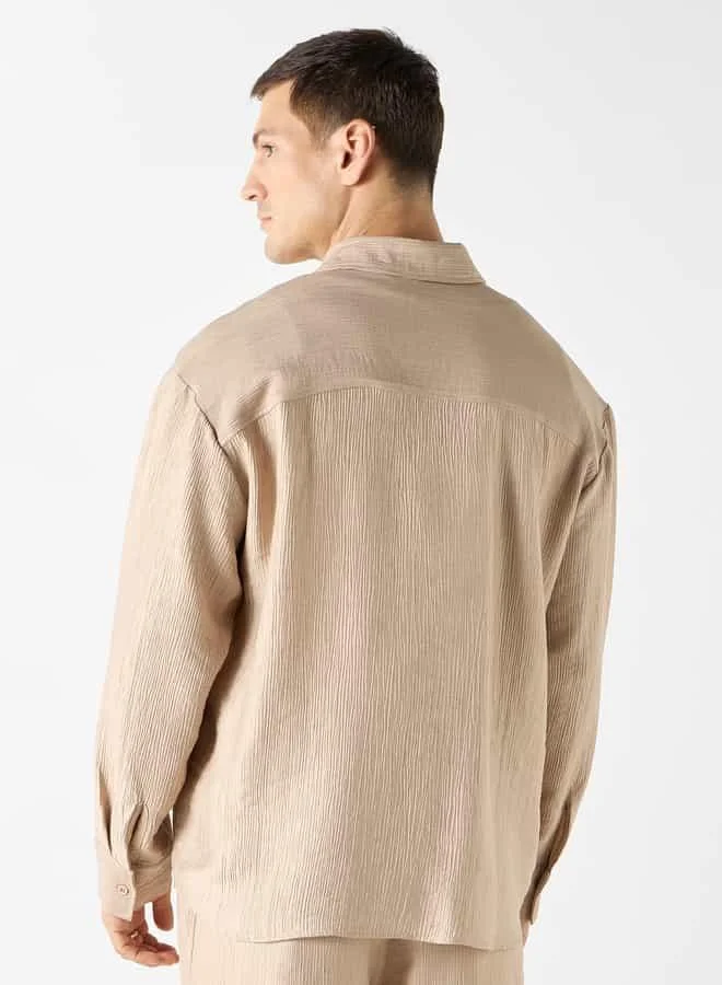 Iconic Iconic Relaxed Fit Textured Collared Shirt with Concealed Button Placket