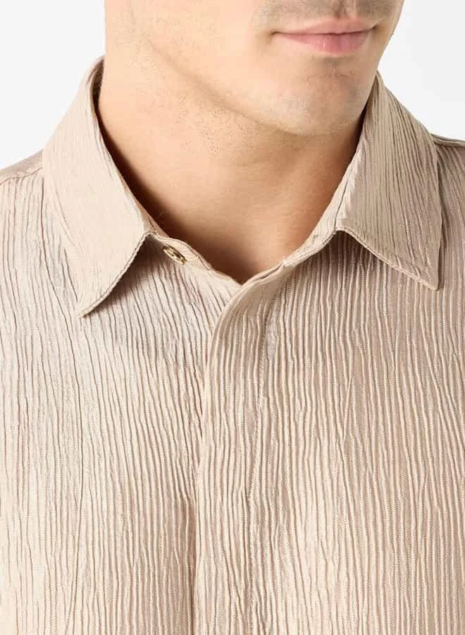 Iconic Iconic Relaxed Fit Textured Collared Shirt with Concealed Button Placket