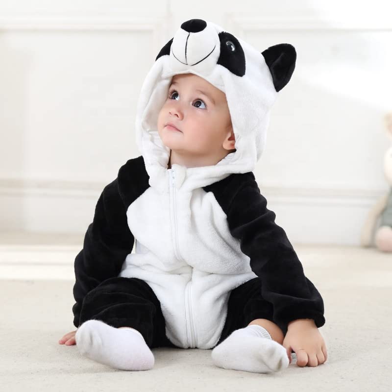 BRANDONN Unisex Baby Flannel Jumpsuit Panda Style Cosplay Clothes Bunting Outfits Snowsuit Hooded Romper Outwear (Black Panda, 6-9 Months) - Image 4