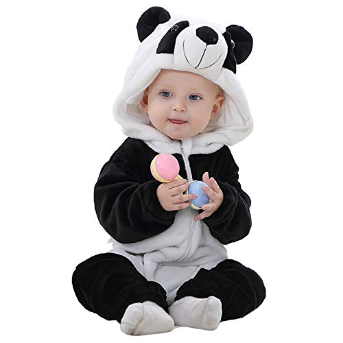 BRANDONN Unisex Baby Flannel Jumpsuit Panda Style Cosplay Clothes Bunting Outfits Snowsuit Hooded Romper Outwear (Black Panda, 6-9 Months) - Image 2