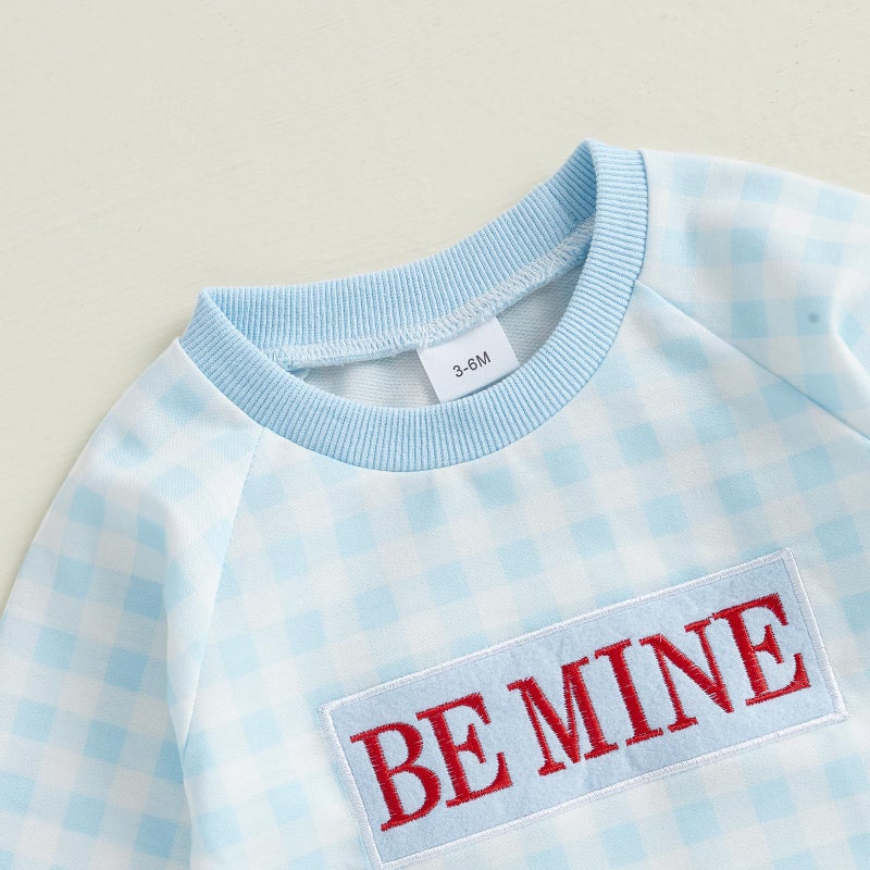 Mieeyali Baby Boy Valentines Day Outfit Be Mine Heart Romper Gingham Long Sleeve Jumpsuit Newborn Clothes (Blue Be Mine B, 6-12 Months) - Image 5