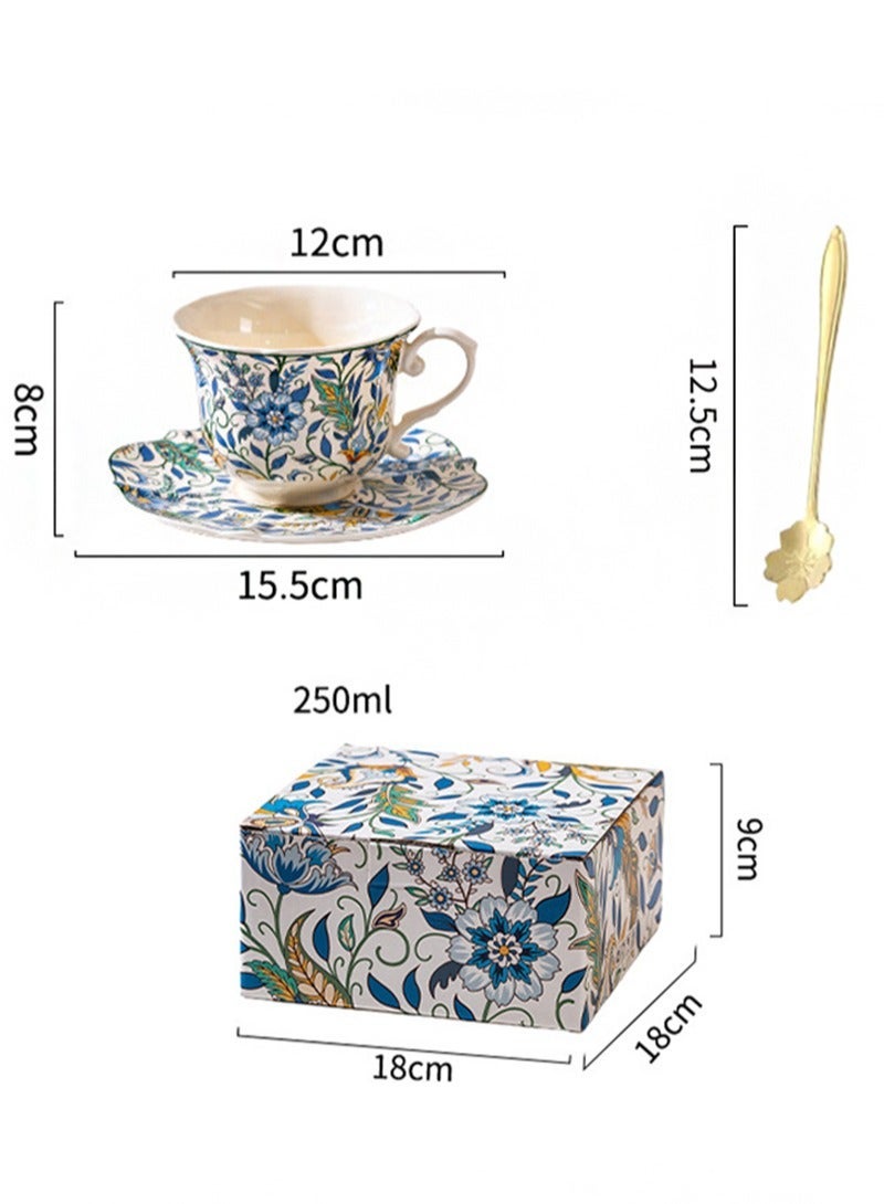Aikanbo Ceramic Coffee Cup 3-Piece Gift Set，Vintage Retro Blue and White Collection，Perfect for Espresso，Tea or Coffee Lovers，Gift Boxed for Home，Office or Special Occasion (Coffee Cup + Saucer + Spoon) - Image 2