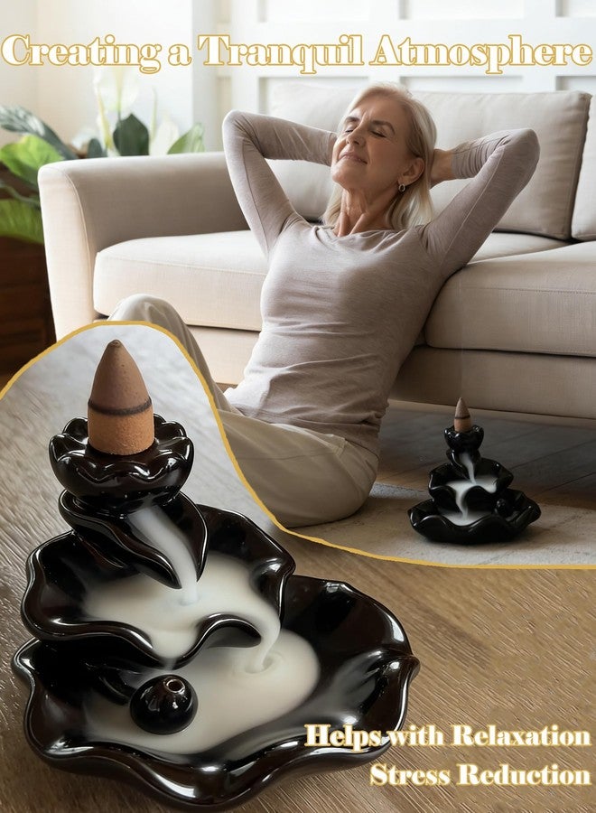 Alkrogiha Waterfall Incense Burner, Backflow Incense Holder Lotus Ceramic Censer Cones Sticks Porcelain Holder for Aromatherapy Cones Relaxation, Purification, Meditation, Yoga - Image 4