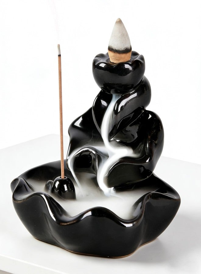 Alkrogiha Waterfall Incense Burner, Backflow Incense Holder Lotus Ceramic Censer Cones Sticks Porcelain Holder for Aromatherapy Cones Relaxation, Purification, Meditation, Yoga - Image 1