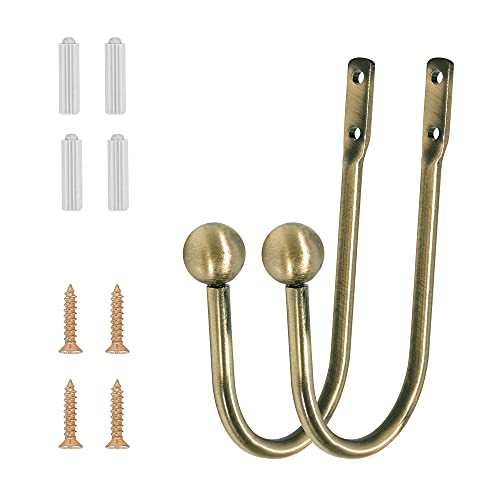HEMOUR Curtain Holdback, 4 Pcs Wall Mounted Drapery Tiebacks with Screws, Heavy Duty Metal Decorative Window Drapery Holder Curtain Hook, Brass - Image 2