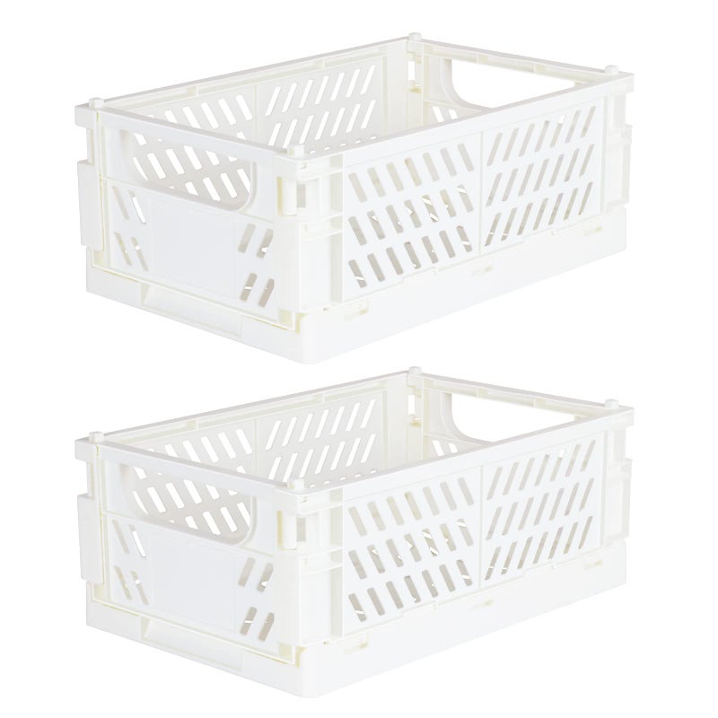 Tixill 2Pack Mini Foldable Plastic Baskets for Organizing and Storage Collapsible Storage Crate for Home Kitchen Bedroom Bathroom Office 98x65x38 White