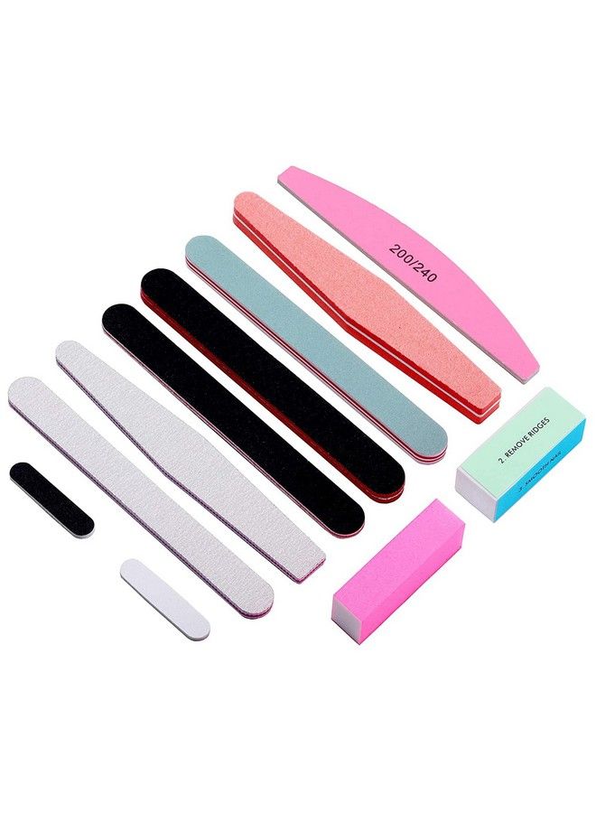 Store2508 11 Pcs Professional Nail Files Double Sided Emery Board Nail File Set With Case Nail File & Buffer Block /100 180 Grit - Image 1