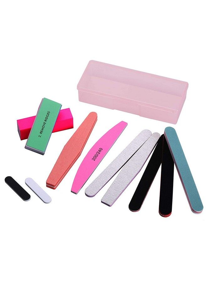 Store2508 11 Pcs Professional Nail Files Double Sided Emery Board Nail File Set With Case Nail File & Buffer Block /100 180 Grit - Image 3