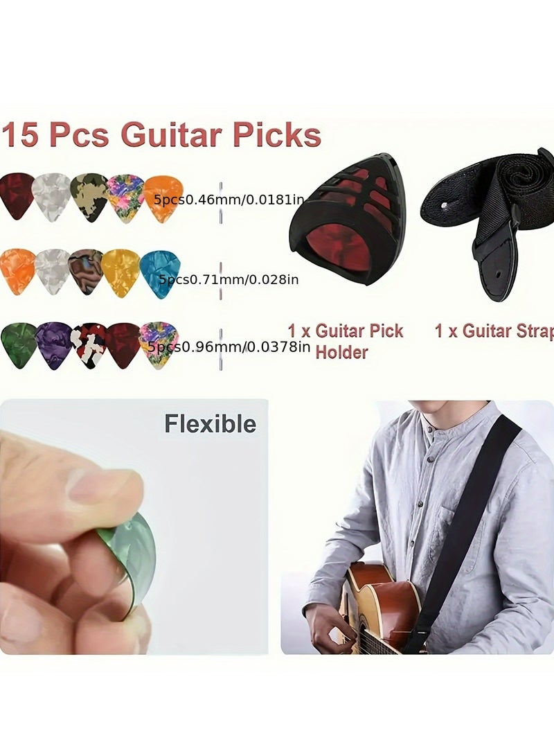 Generic 66pcs Guitar Accessories Kit  Acoustic Guitar Changing Tool, Including Acoustic Strings Guitar Picks Capo  String WinderCutter Tuner Guitar Bones for Guitar Players and Guitar Beginners  - Image 3