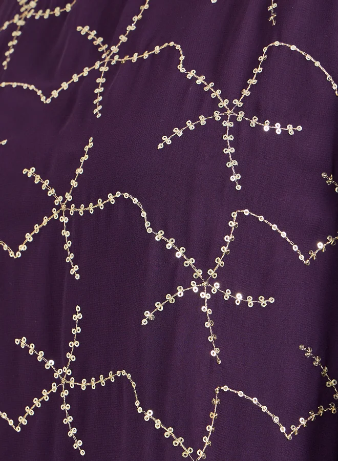 ستايلي Embroidered Sequined Round Neck Jalabyia