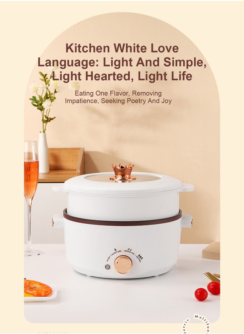 ET-LIFE Electric Hot Pot with Steamer, 4L Multifunctional Non-Stick Electric Cooker Egg Cooker, for Stir Fry/Stew/Steam, Perfect for Noodles/Soup/Egg/Oatmeal 1000W SC-28OD White  - Image 2