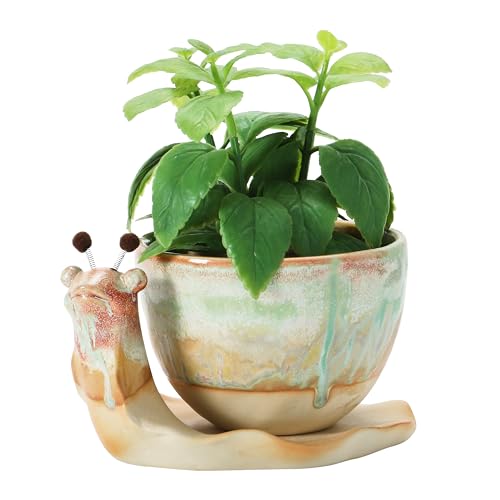 Creative Co-Op Stoneware Snail Planter, Reactive Glaze, (Each One Will Vary), Set of 2 Pieces - Image 4