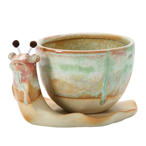 Creative Co-Op Stoneware Snail Planter, Reactive Glaze, (Each One Will Vary), Set of 2 Pieces - Image 1