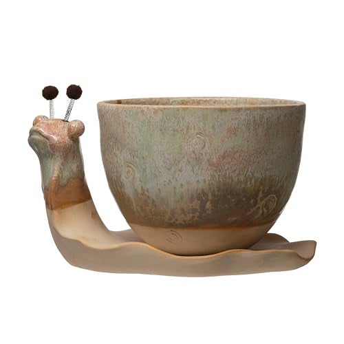 Creative Co-Op Stoneware Snail Planter, Reactive Glaze, (Each One Will Vary), Set of 2 Pieces - Image 3