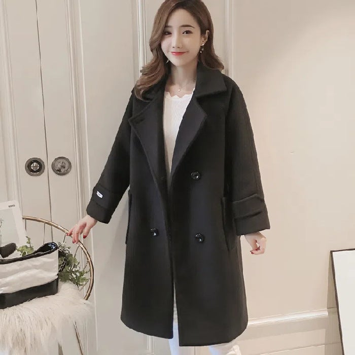 Woolen Coat Women's Mid-length New Autumn and Winter Fashion Hepburn Style Slimming All-match Woolen Coat Trendy