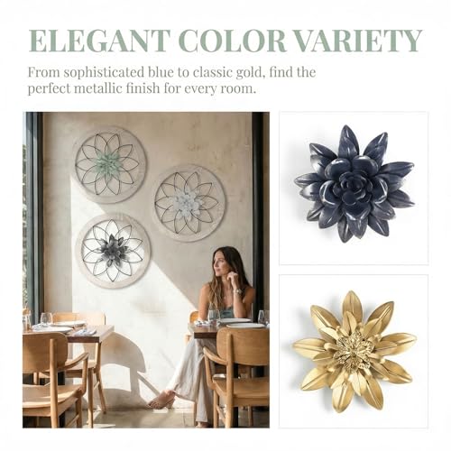 AIM & GGKK 3 Piece Round Farmhouse Wall Decor Set with Interchangeable Metal Flower, 12 Inch Rustic Wall Art for Living Room, Kitchen, Dining Room, Bedroom Modern Farmhouse Style - Image 4