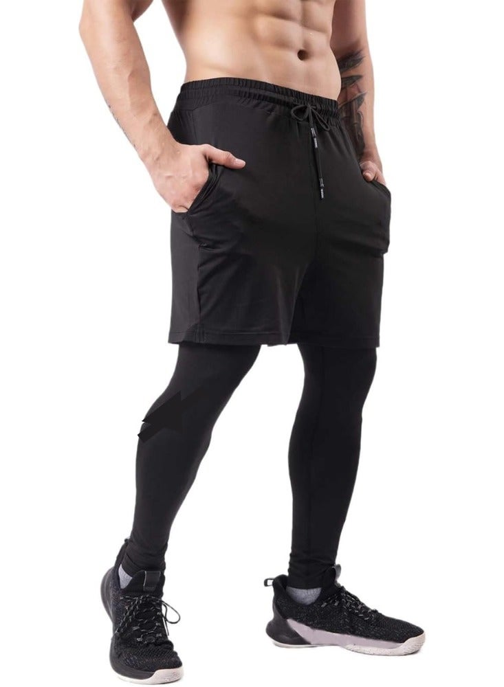سبال بنطلون رياضي 2 في 1 بمقاسات M/L/XL/XXL للرجال، بنطلون جري طويل، بنطلون رياضي للتمرين في صالة الألعاب الرياضية  - Image 1