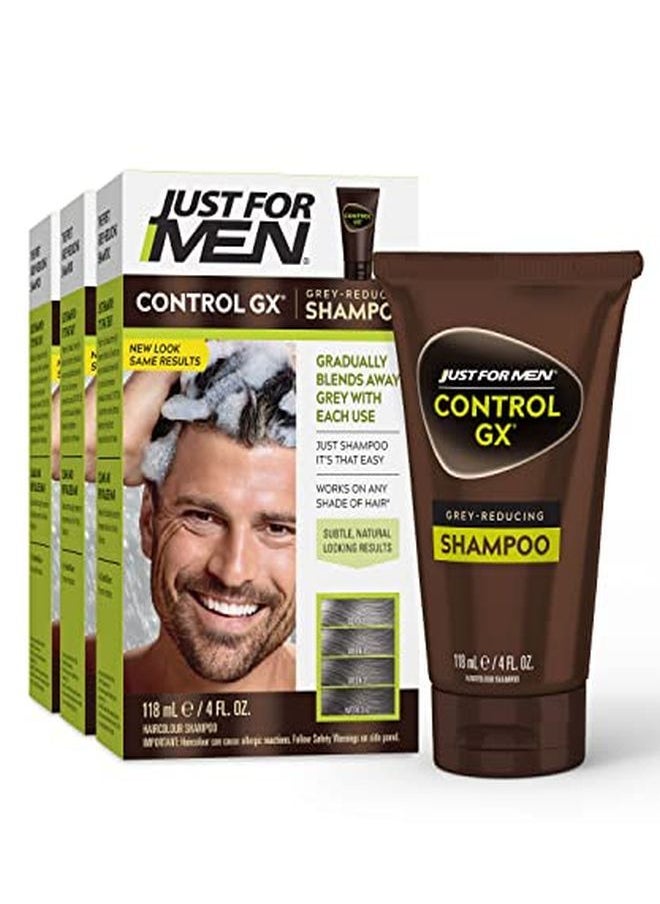 Just For Men شامبو Control Gx Grey Reducing، لون شعر تدريجي لشعر أقوى وأكثر صحة، 4 أونصة سائلة - عبوة من 3 قطع (قد تختلف العبوة)  - Image 1
