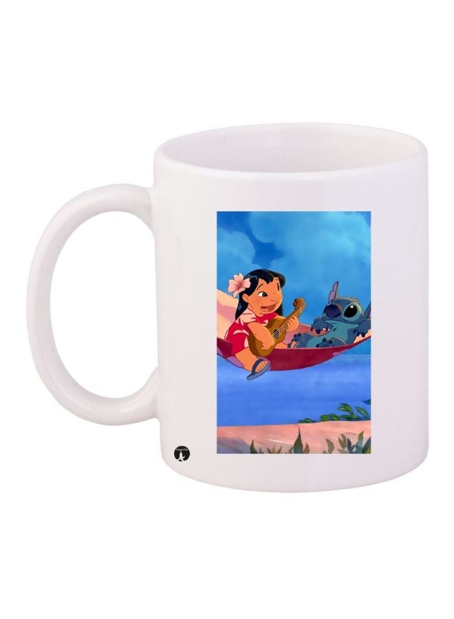 RYN Cartoon Printed Coffee Mug White/Blue/Brown 11ounce