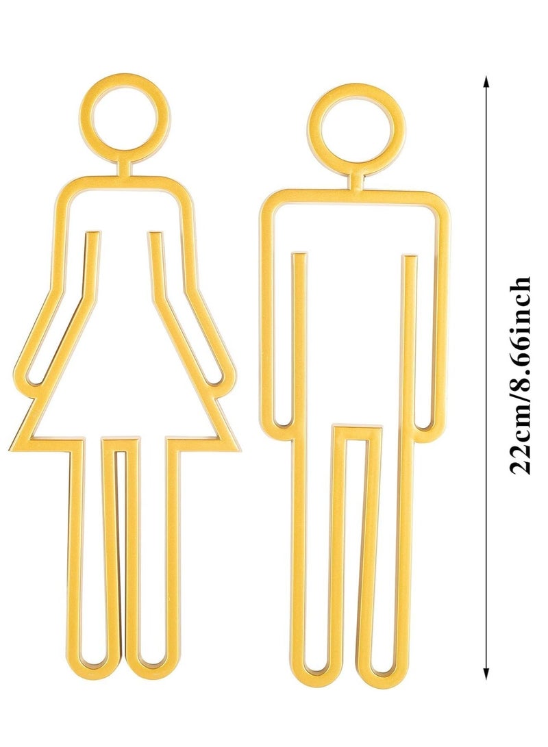 علامة حمام للرجال والنساء مدعومة بلصق أكريليكي، لافتات أبواب الحمام، لافتات دورات المياه للأعمال، لافتة حمام (ذهبي) - Image 2