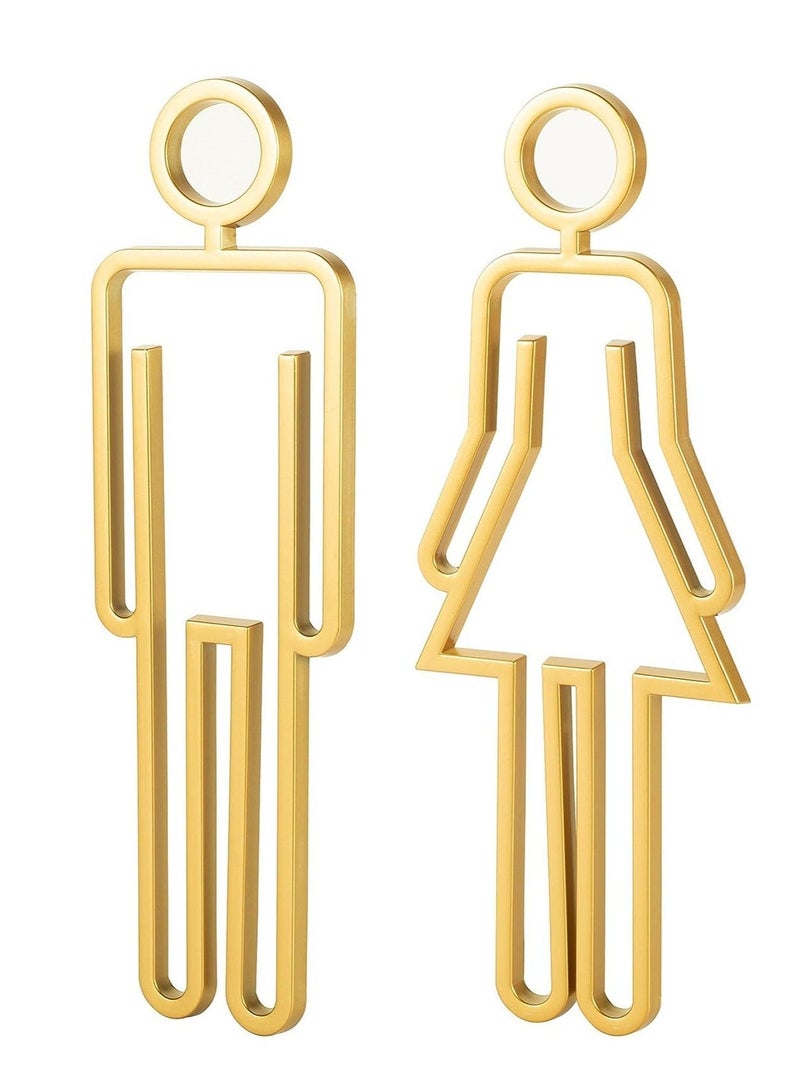 علامة حمام للرجال والنساء مدعومة بلصق أكريليكي، لافتات أبواب الحمام، لافتات دورات المياه للأعمال، لافتة حمام (ذهبي) - Image 1