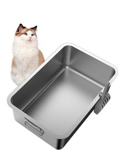 Large Stainless Steel Cat Litter Box Cats Toilet Metal Kitten Litter Pan Metal Litter Pan with Cat Litter Scoop 5010-10