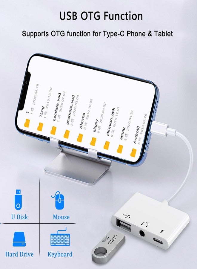 AKWOR محول USB C إلى USB، 3 في 1 محول AUX/USB إلى USB C مع مقبس سماعة 3.5 مم + OTG + منفذ شحن سريع 60 واط، متوافق مع iPhone 15/16، iPad Pro، MacBook والمزيد - Image 5
