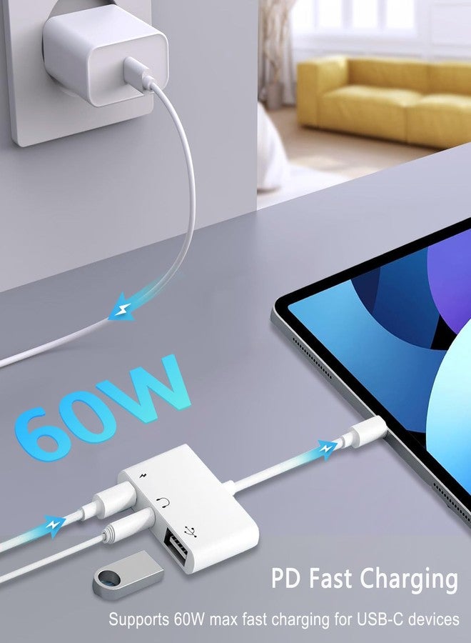 AKWOR محول USB C إلى USB، 3 في 1 محول AUX/USB إلى USB C مع مقبس سماعة 3.5 مم + OTG + منفذ شحن سريع 60 واط، متوافق مع iPhone 15/16، iPad Pro، MacBook والمزيد - Image 3