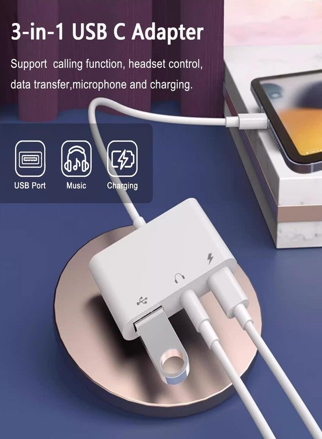 AKWOR محول USB C إلى USB، 3 في 1 محول AUX/USB إلى USB C مع مقبس سماعة 3.5 مم + OTG + منفذ شحن سريع 60 واط، متوافق مع iPhone 15/16، iPad Pro، MacBook والمزيد - Image 2