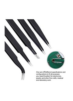 Inditrust Inditrust Dumdaar DM ESD AntiStatic Precision Tweezer Set 5 Pieces for Repairing DIY Crafts Jewellery Making  - Image 2