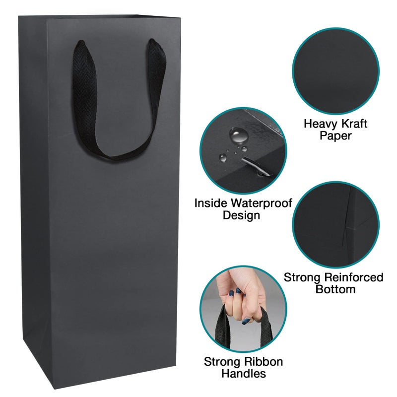 Aimyoo Black Wine Bottle Bags 6x5x15 inch, 10 Pack Large Kraft Paper Gift Bags with Handles Bulk - Image 2