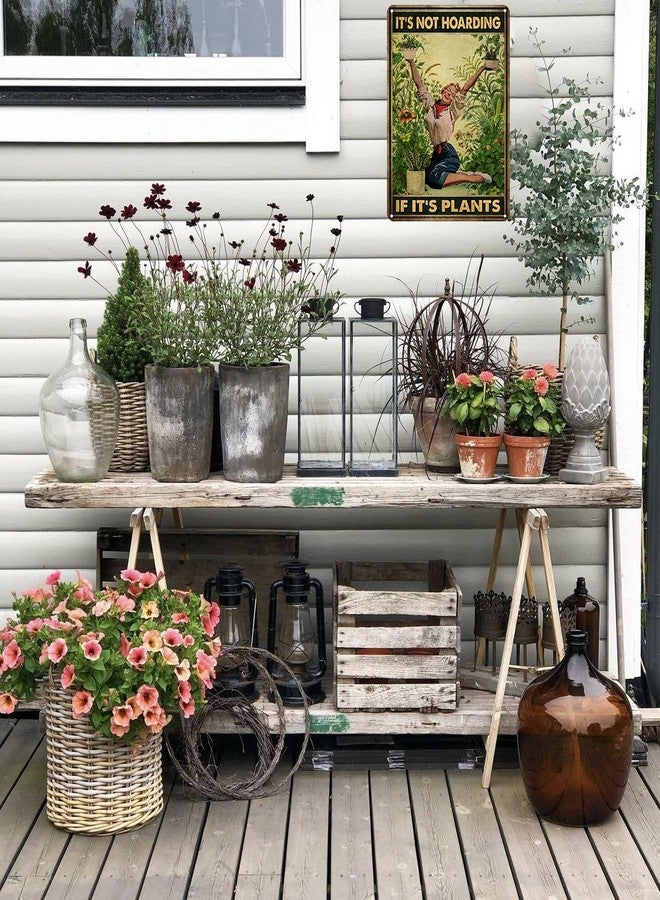 Bestylez Vintage Gardening Tin Sign Hippie Girl It’s Not Hoarding If It's Plants Sign for Home Living Room Garden Outdoor Decor 8X12 Inch (3066) - Image 4