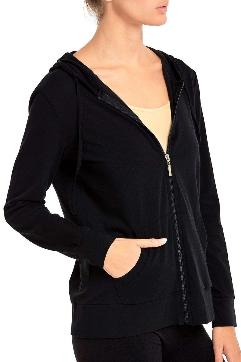 Sofra Women's Thin Cotton Zip Up Hoodie Jacket (S, Black) - Image 4