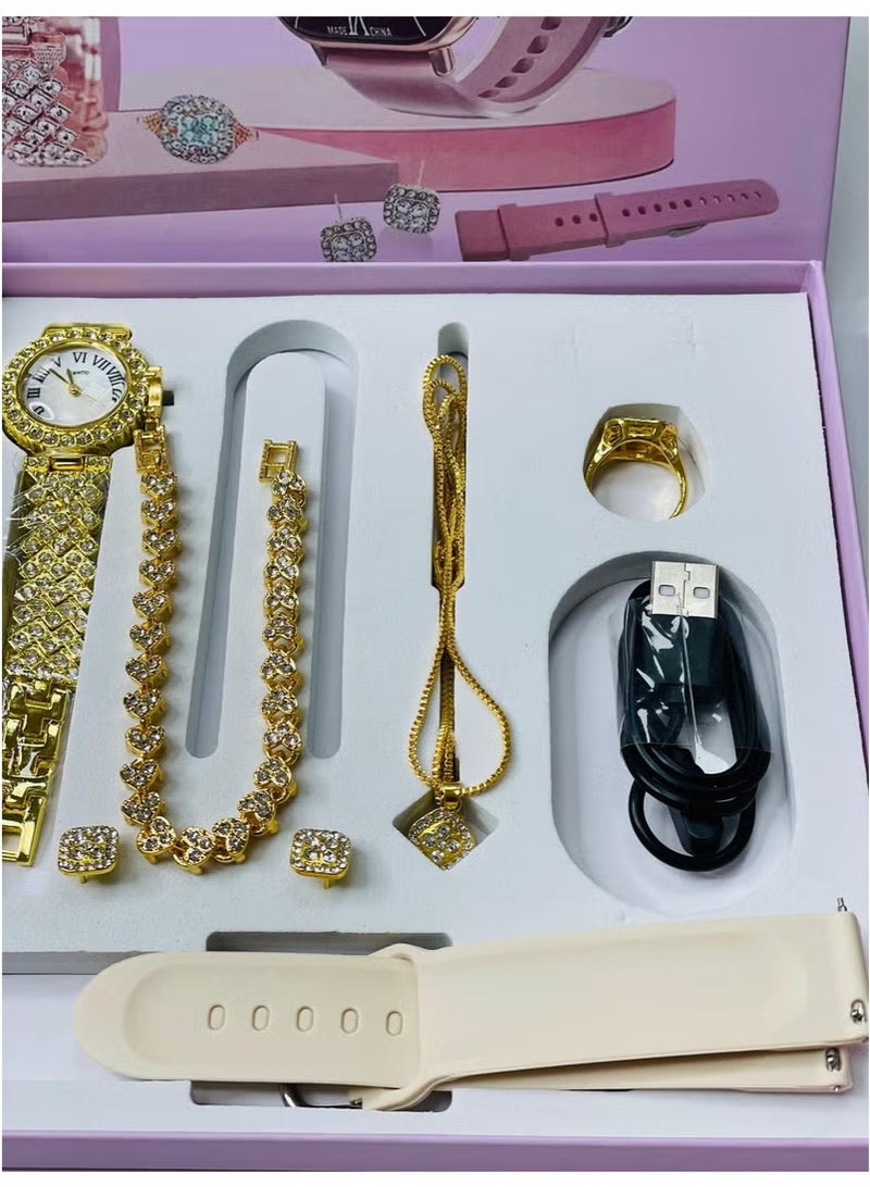 vesus Smart Watch 10 with 2.02 Big screen , stylish girls watch with braslate and jwellery set neckless , ring with 2 straps  - Image 2