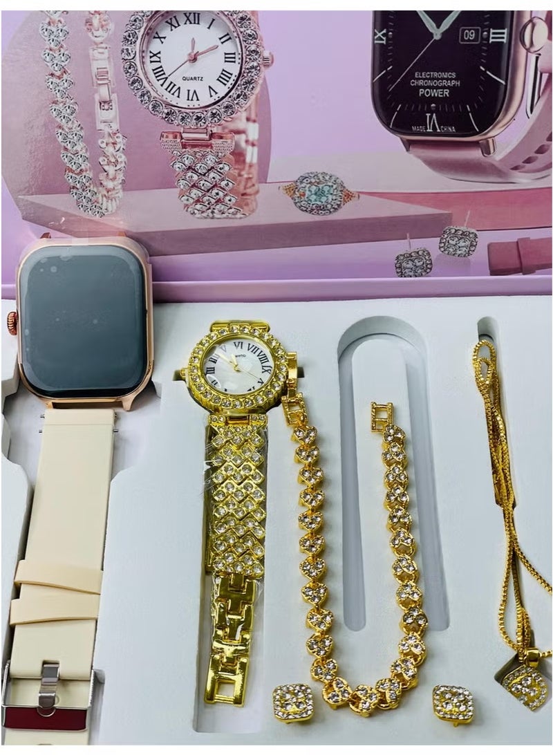vesus Smart Watch 10 with 2.02 Big screen , stylish girls watch with braslate and jwellery set neckless , ring with 2 straps  - Image 3